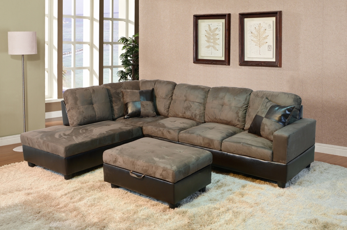 Ls102a Left Facing Sectional Sofa Set - Microfiber & Faux Leather, Taupe - 3 Piece