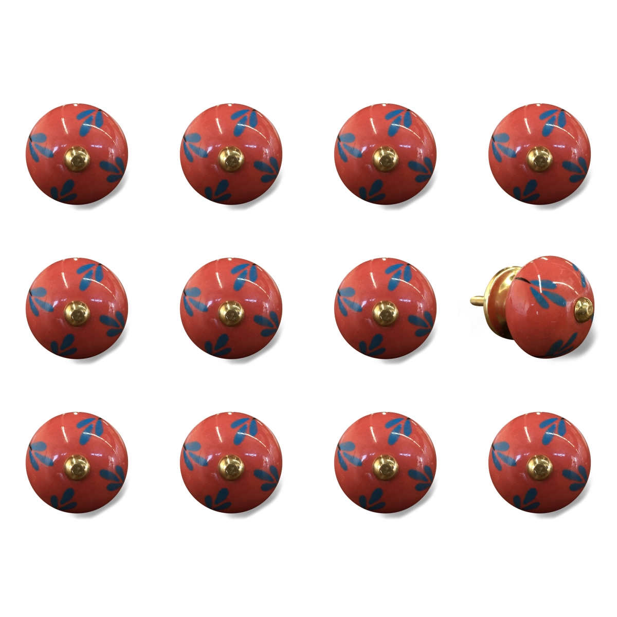 676685033031 Vintage Hand Painted Round Knob Set - Coral & Blue - Pack Of 12