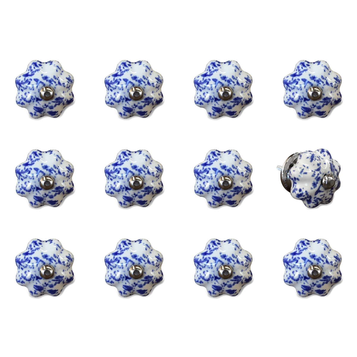 676685033123 Vintage Ceramic Vintage Knob Set - Blue & White - Pack Of 12