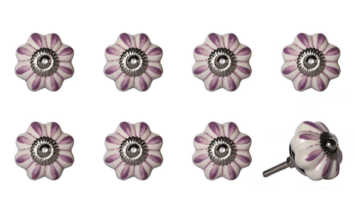 676685044914 Vintage Hand Painted Ceramic Round Flower Petals Knob Set - Cream & Pink - Pack Of 8