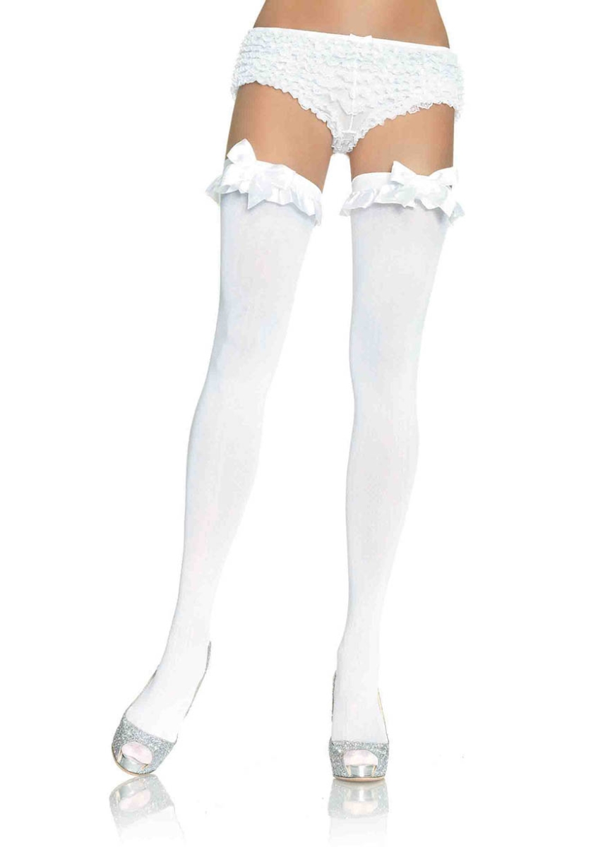 6010 00222 Nylon Opaque Tights With Ruffle Bow, White - One Size