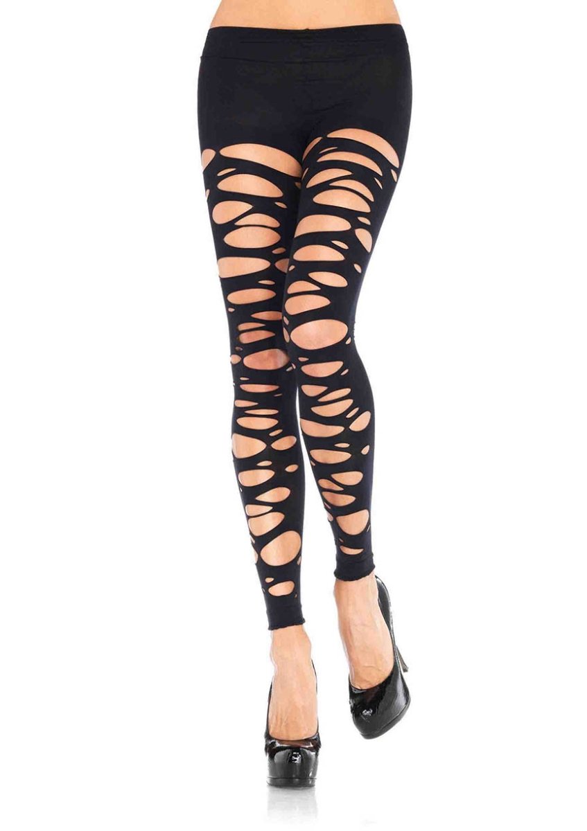 7306 00122 Tattered Footless Tights, Black - One Size