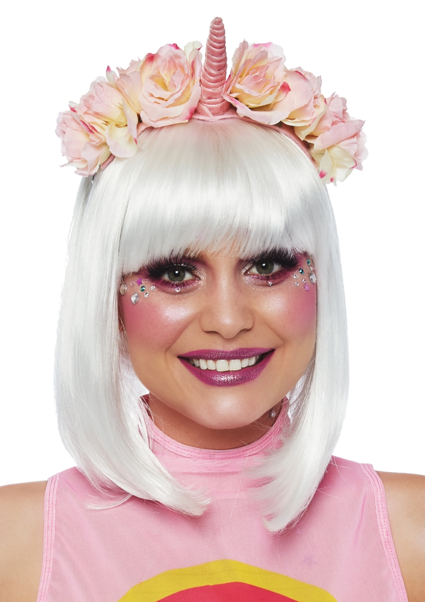 A2852 00522 Pastel Velvet Unicorn Flower Headband, Pink - One Size