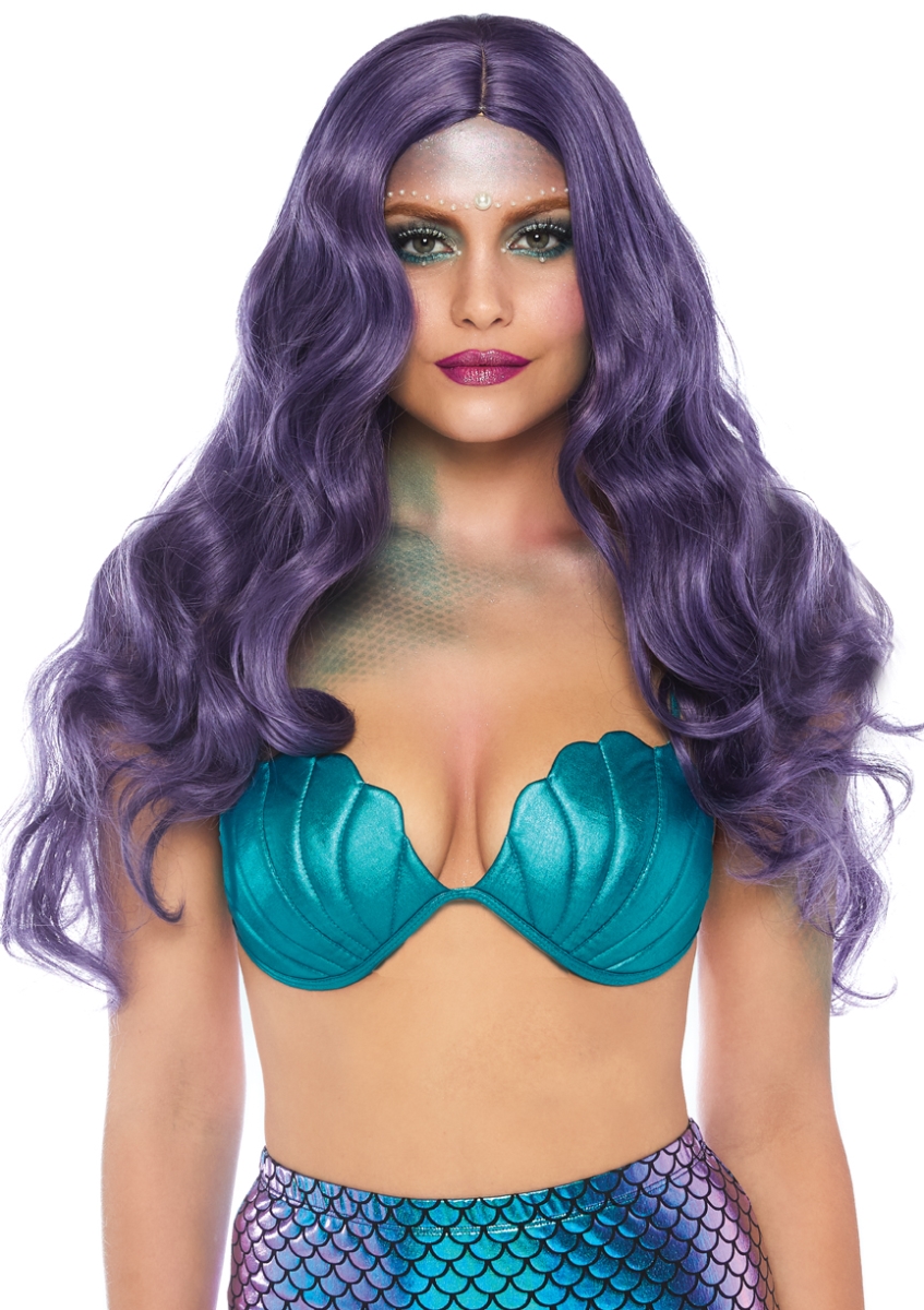 A2832 05322 Womens Mermaid Wave Long Wig, Purple - One Size