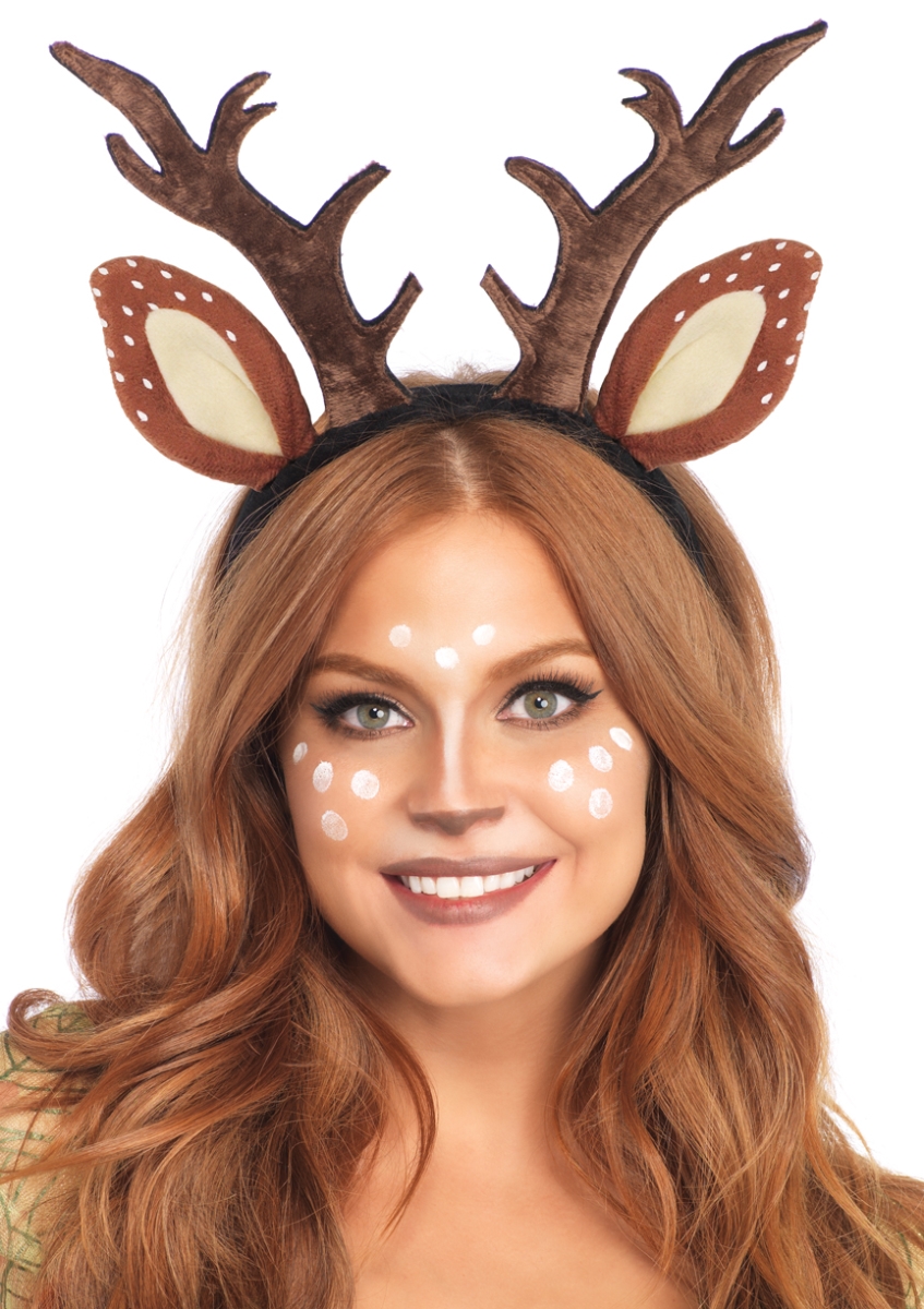 A2825 07722 Deer Fawn Ear Antler Headband, Brown - One Size
