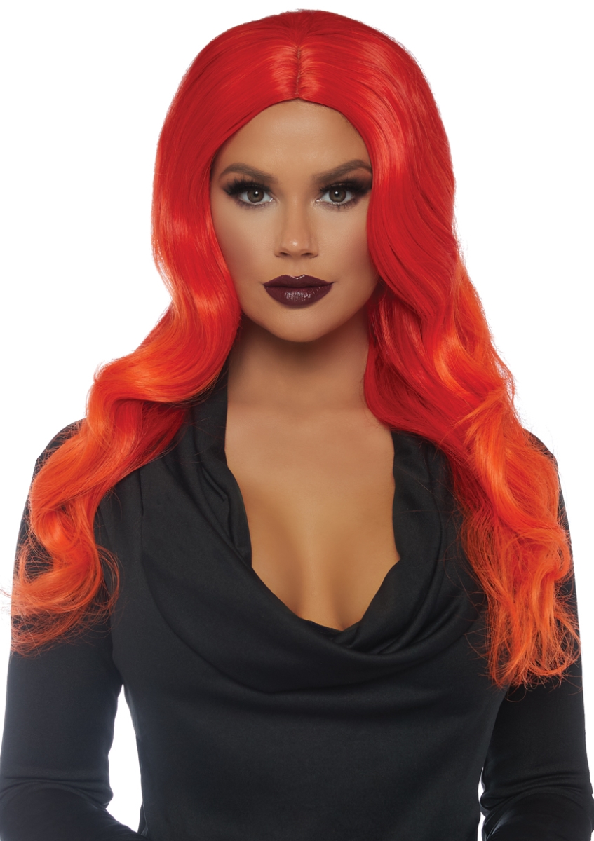 A2854 08922 Womens Ombre Long Wavy Wig, Orange - One Size