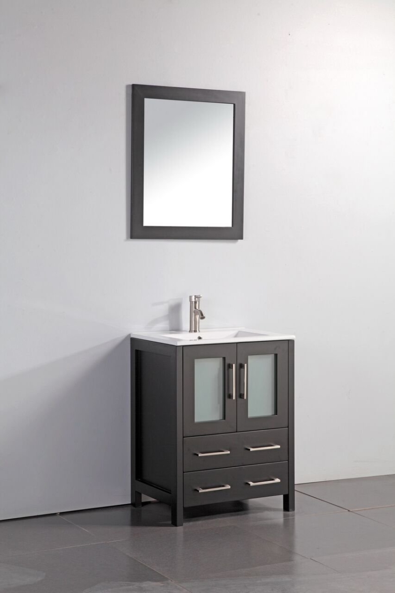 24 In. Espresso Solid Wood Sink Vanity With Mirror