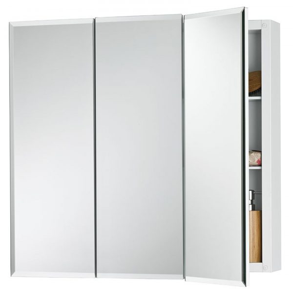 255236 36 X 28 In. Horizon 3 Door Bevel Edge Medicine Cabinet With Stainless Steel Glass, Basic White