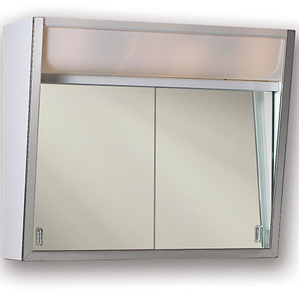 327lp 28 X 19 In. 4 Light 2 Door Flair Polished Stainless Steel Surface Mounted Medicine Cabinet, Basic White