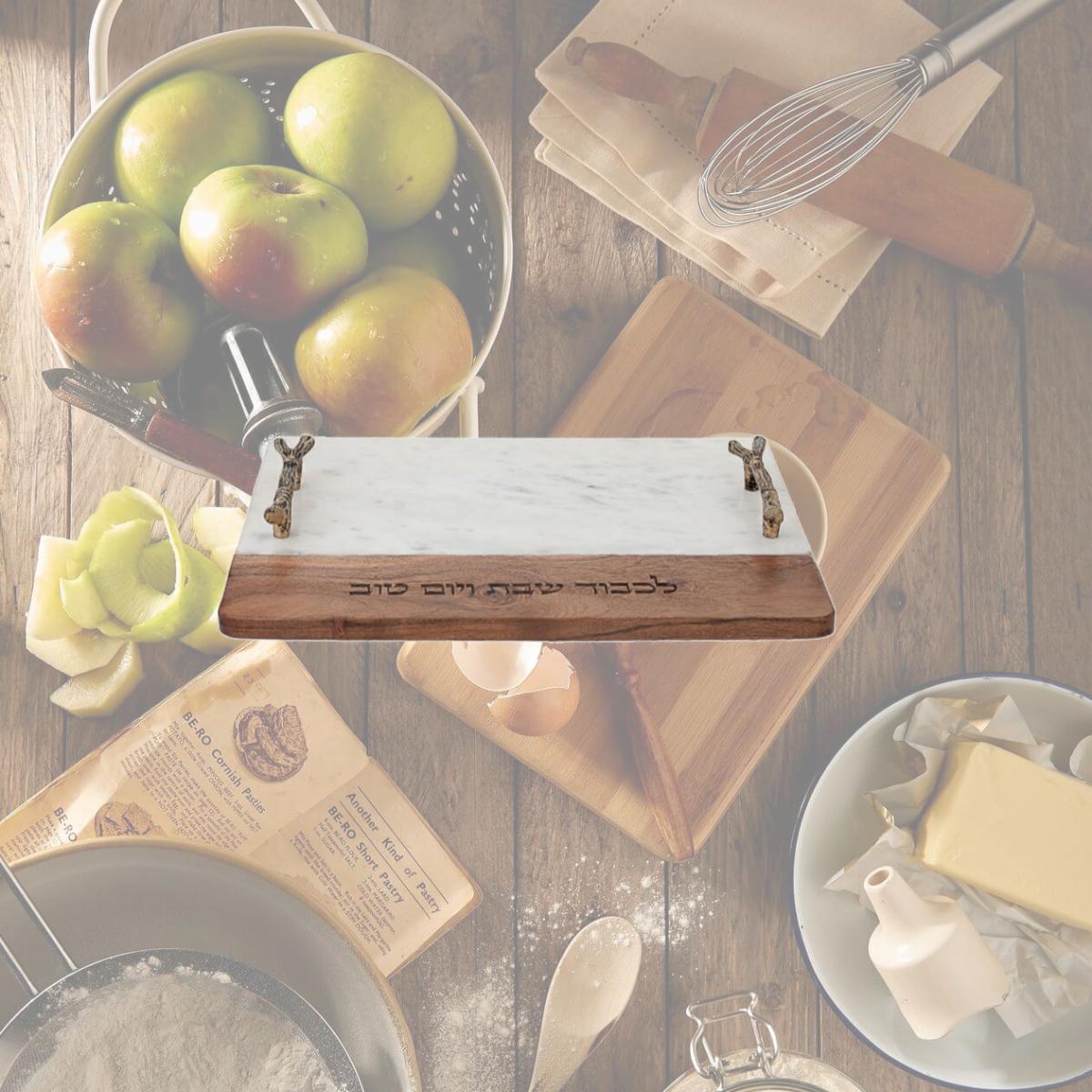 Picture of Legacy Judaica 1451-W Marble & Wood Challah Board - White