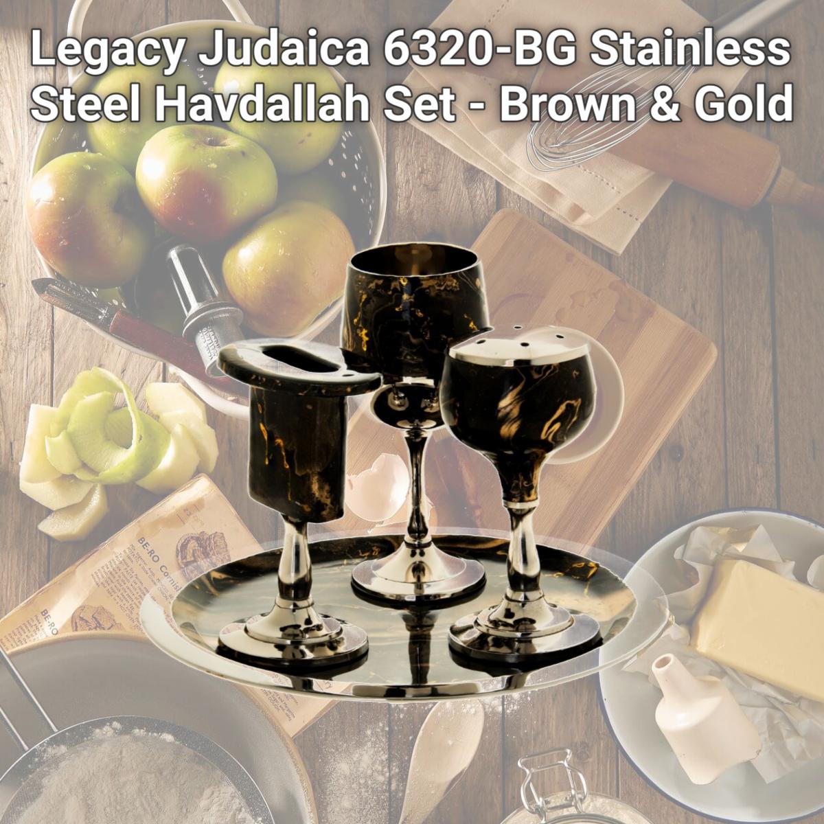 Picture of Legacy Judaica 6320-BG Stainless Steel Havdallah Set - Brown & Gold