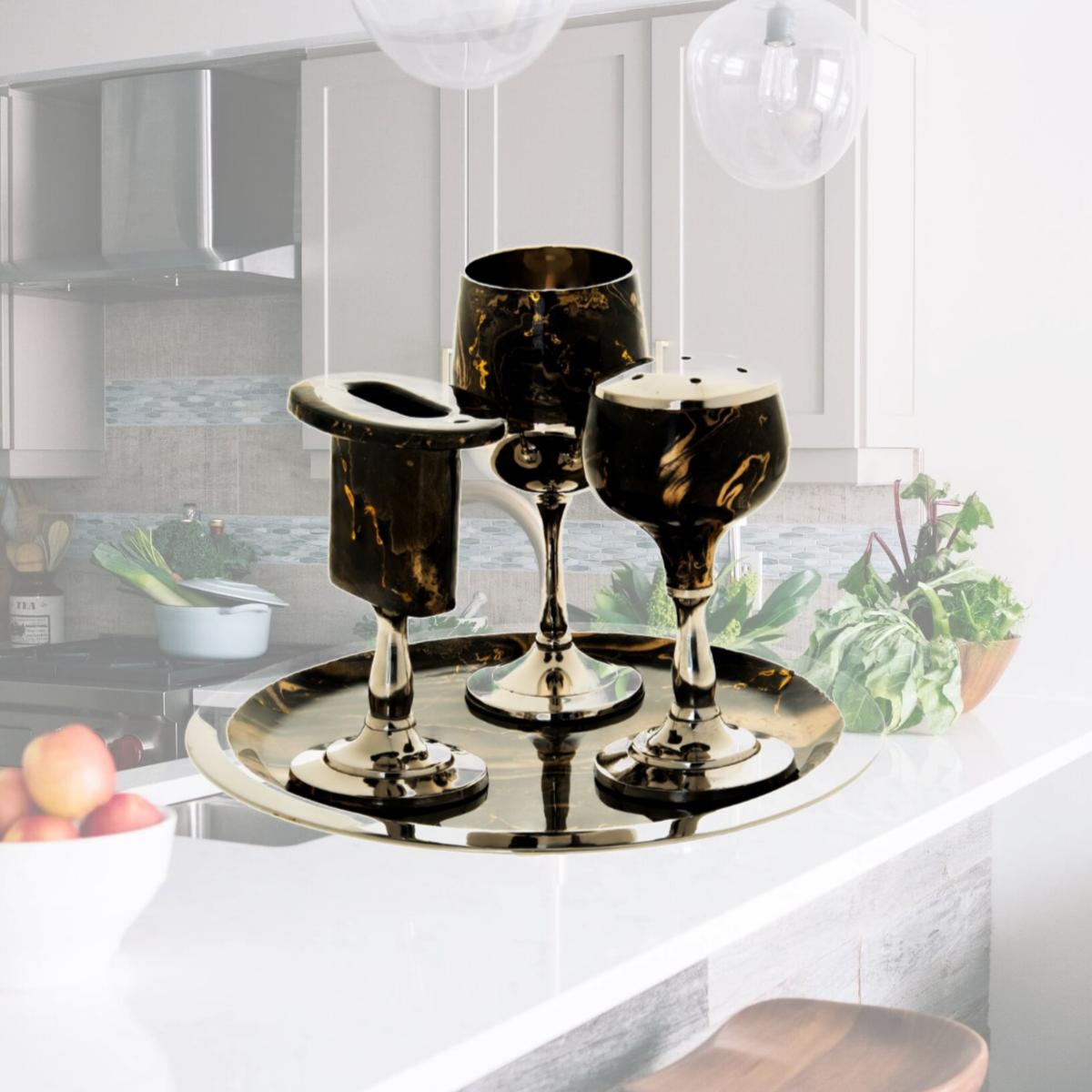 Picture of Legacy Judaica 6320-BG Stainless Steel Havdallah Set - Brown & Gold