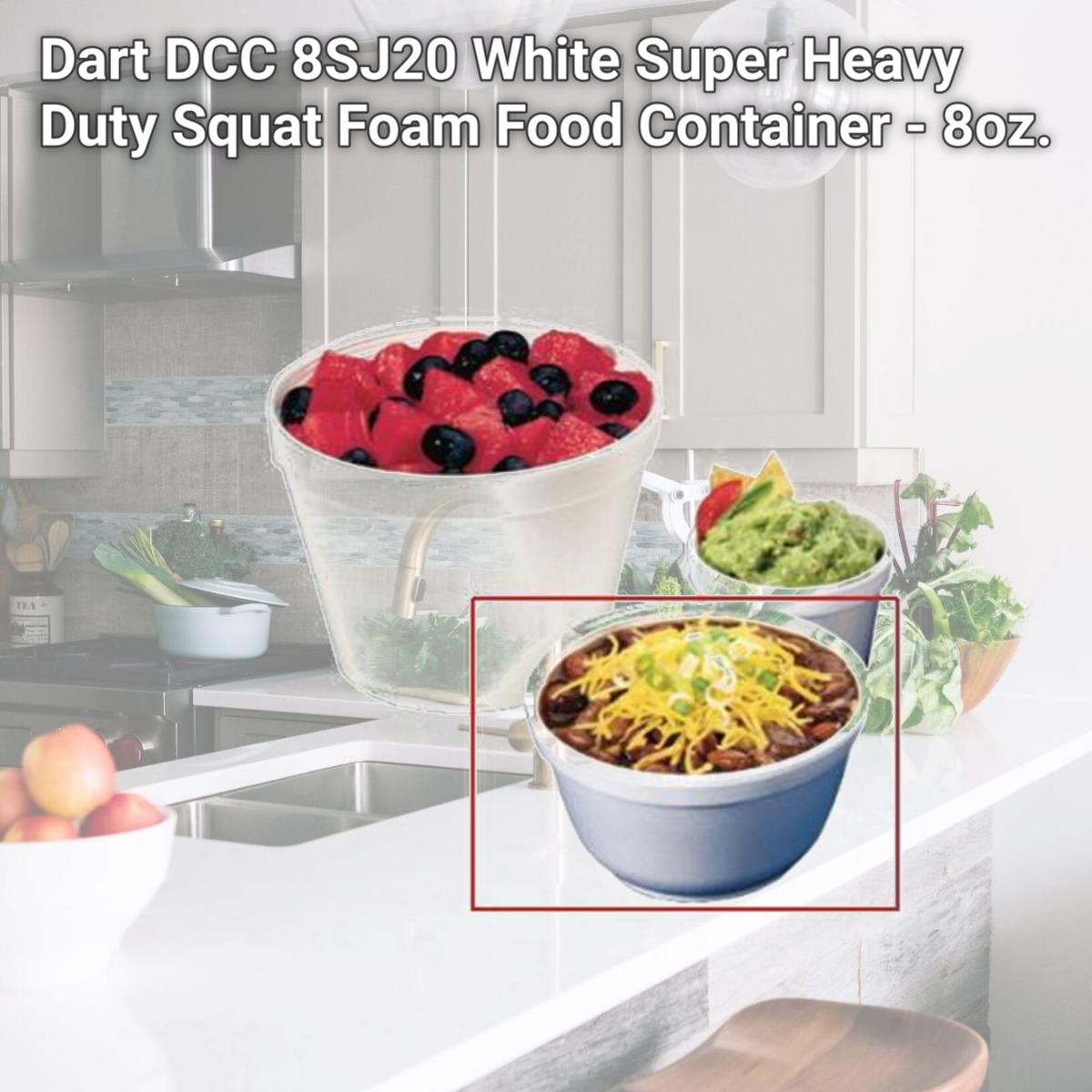 Picture of Dart DCC 8SJ20 White Super Heavy Duty Squat Foam Food Container - 8oz.