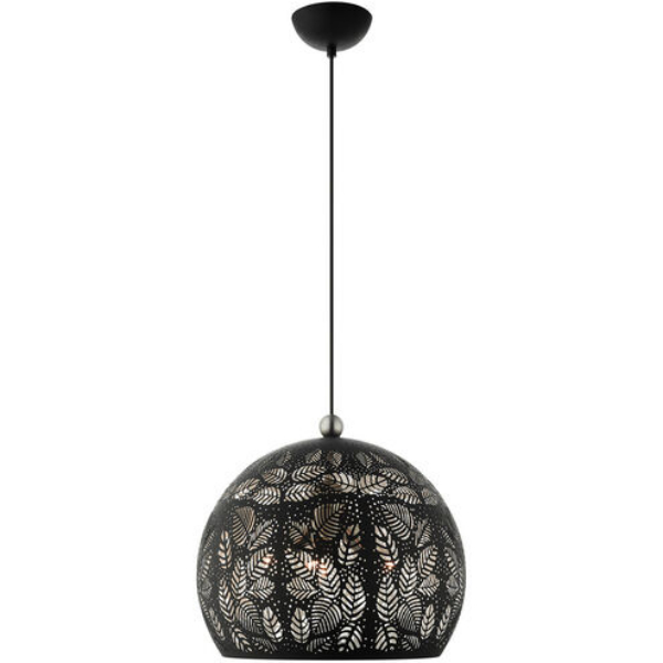 Livex 49543-04 16 in. Chantily 3 Light Brushed Nickel Accents Pendant Ceiling Light - Black