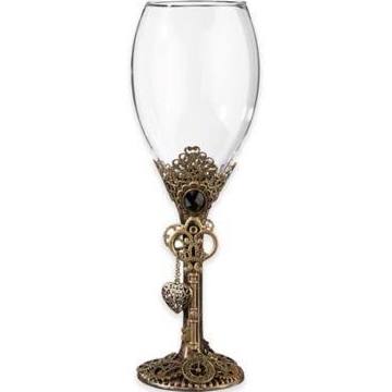 G270 Steampunk Wine Glass Set - Clear & Antique Bronze