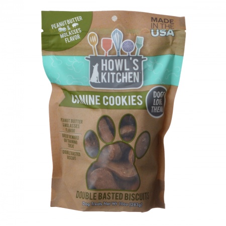 At319 10 Oz Howls Kitchen Canine Cookies Double Basted Biscuits - Peanut Butter & Molasses Flavor