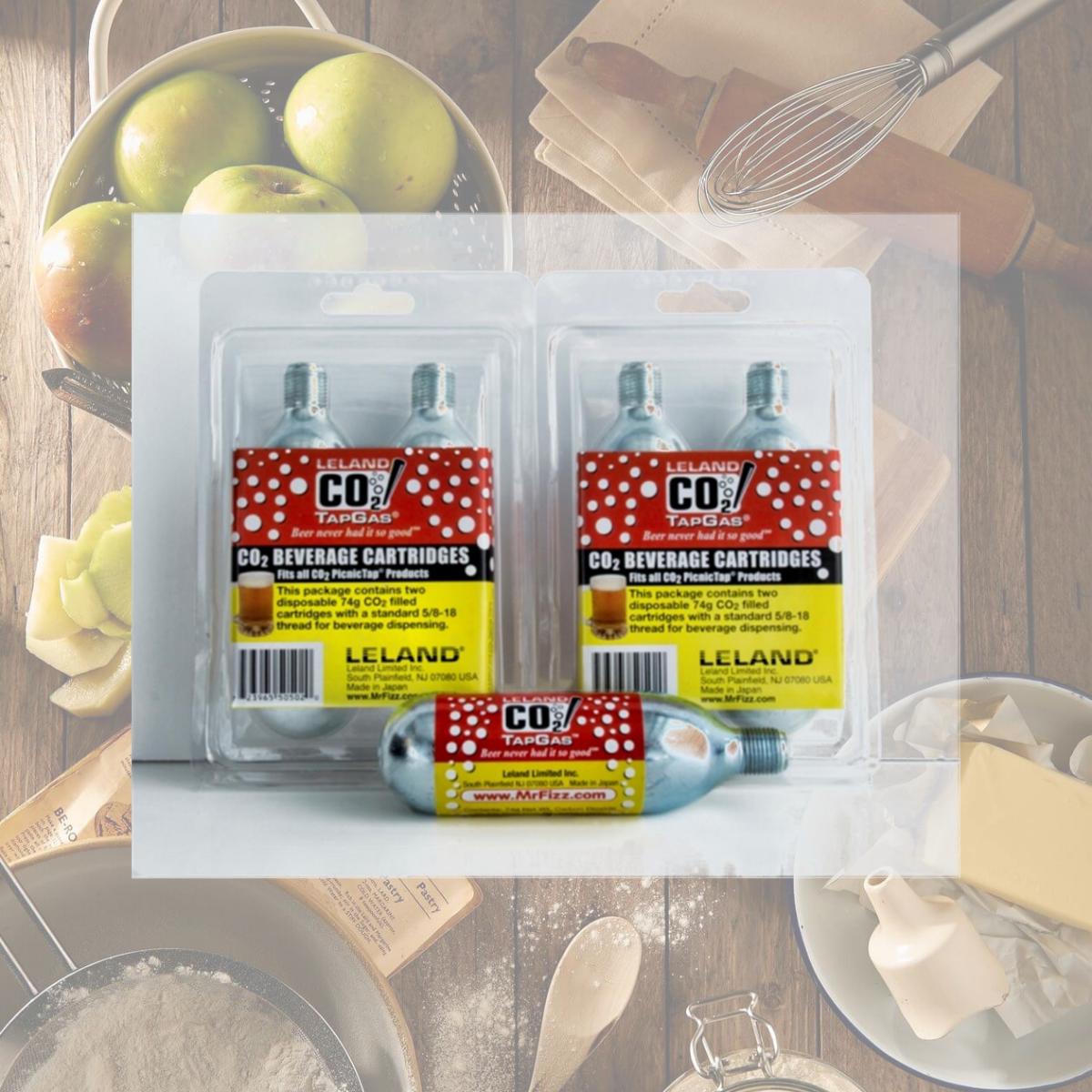 Picture of Leland Mr. Fizz CO2 Tapgas Two 74g CO2 Cylinders Per Pack for Picnictap & Fridgetap 