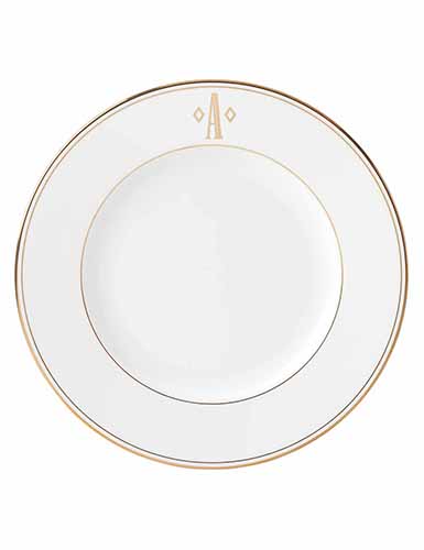 872344 10.8 In. Dia. Federal Gold Monogram Block Dw Dinner Plate - A