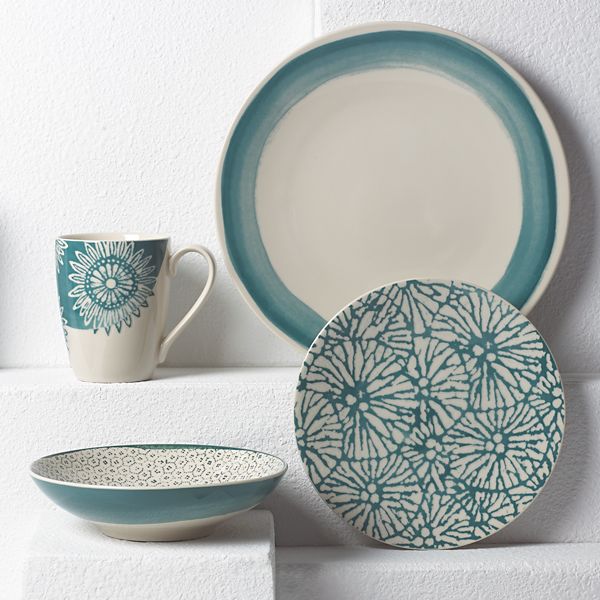 878832 Market Place Teal Place Setting, White - 4 Piece