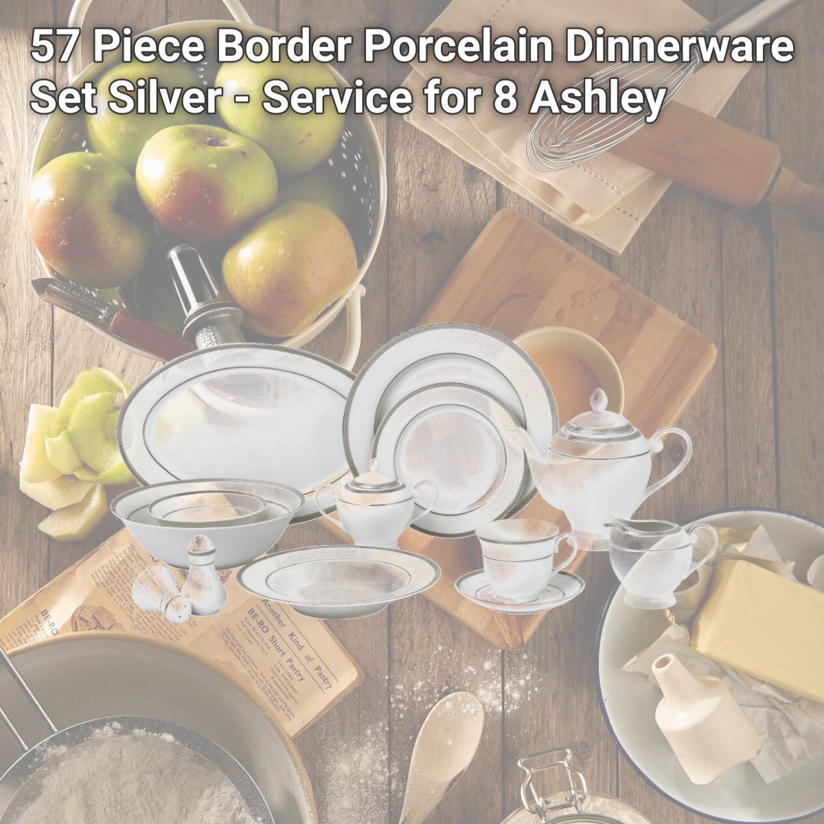 Picture of Lorenzo Import Ashley-57 57 Piece Border Porcelain Dinnerware Set, Silver - Service for 8 Ashley