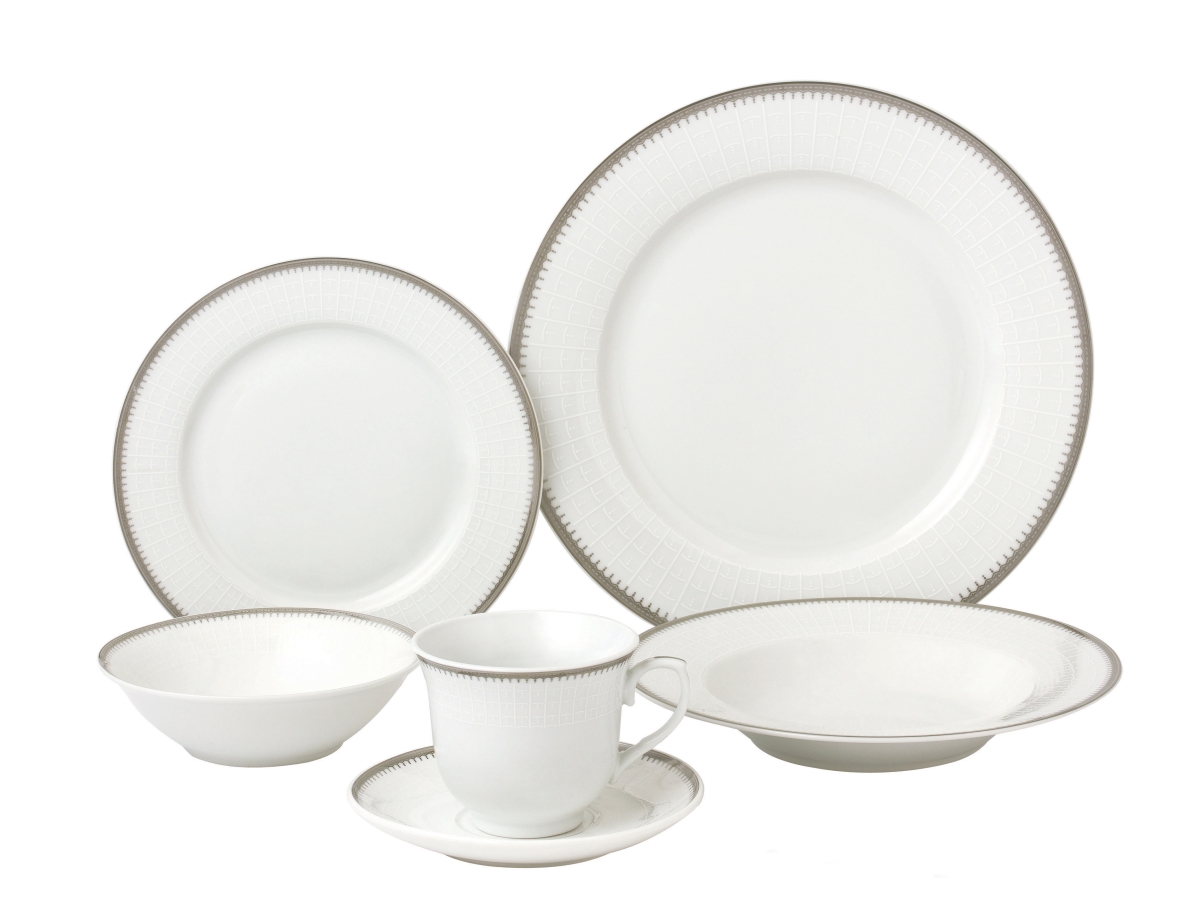 Lh433 24 Piece Porcelain Dinnerware Service, Silver - For 4 Alyssa