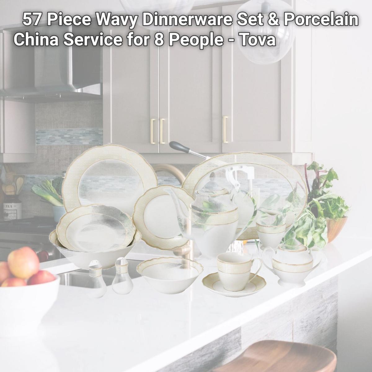 Picture of Lorenzo Import Tova-57 57 Piece Wavy Dinnerware Set & Porcelain China Service for 8 People - Tova