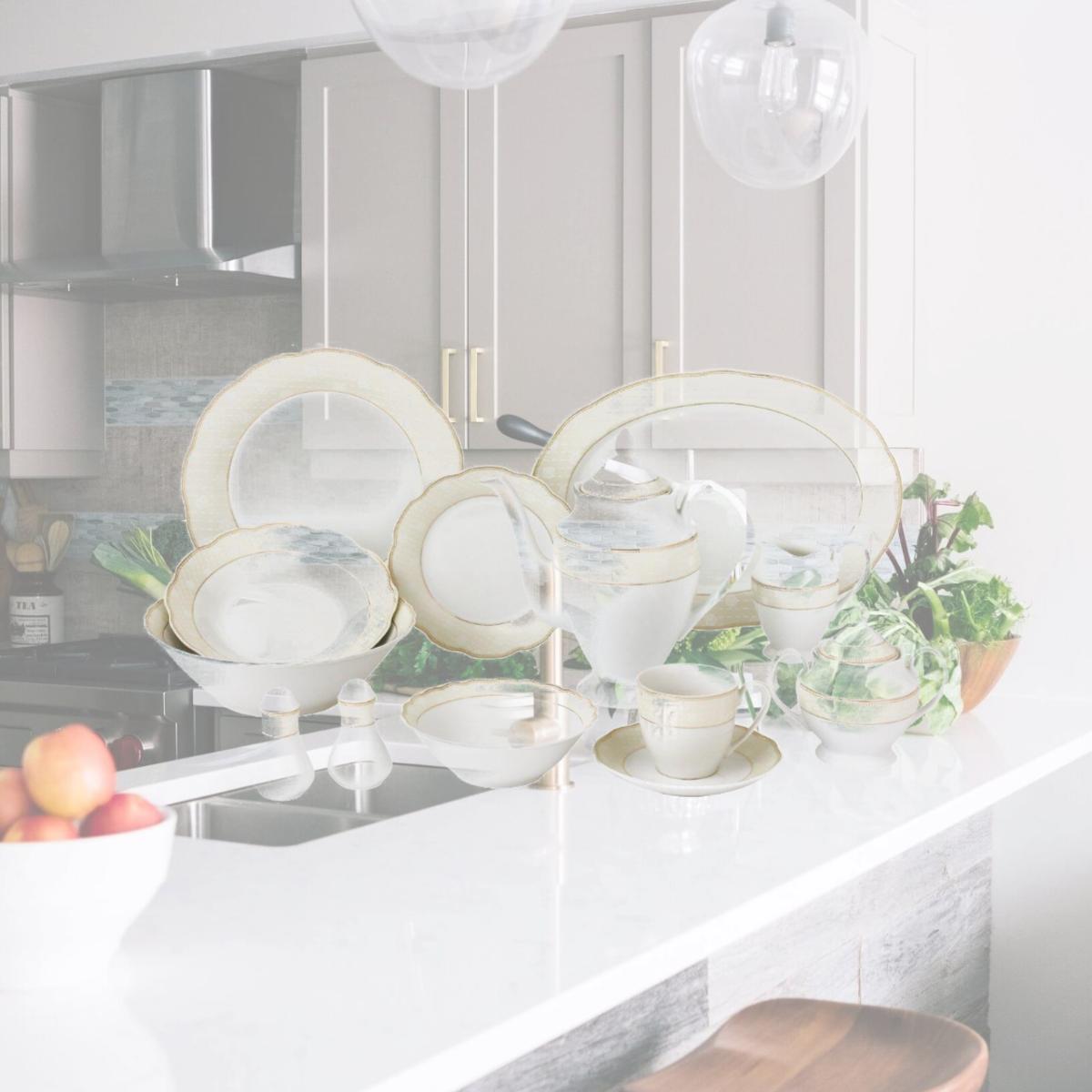 Picture of Lorenzo Import Tova-57 57 Piece Wavy Dinnerware Set & Porcelain China Service for 8 People - Tova