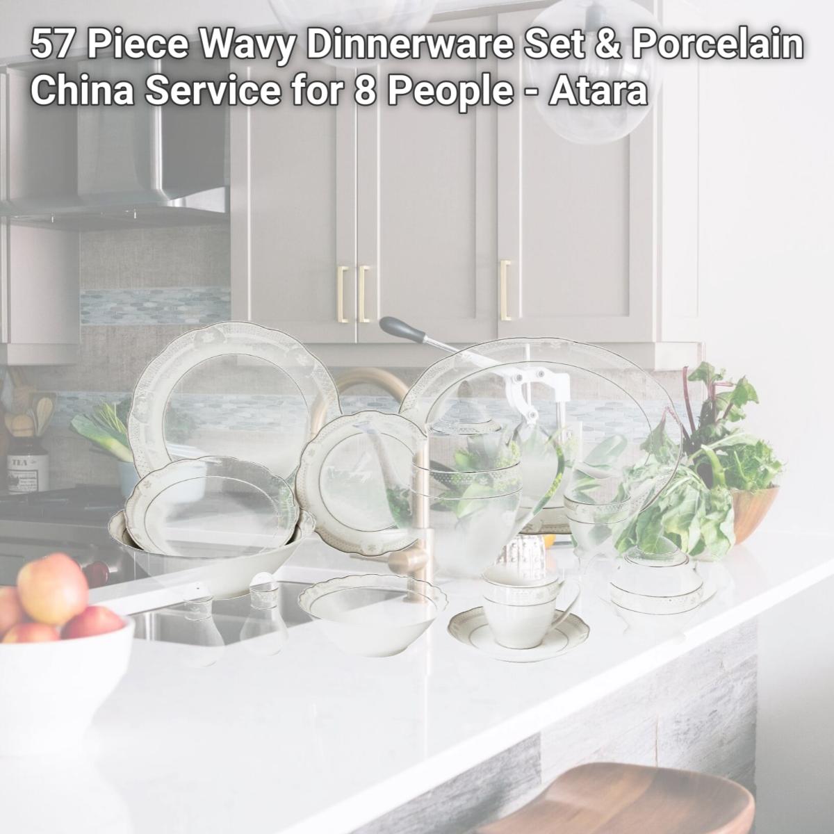 Picture of Lorenzo Import Atara-57 57 Piece Wavy Dinnerware Set & Porcelain China Service for 8 People - Atara