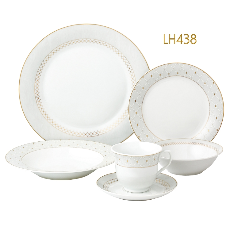 Lh438 24 Piece Border Porcelain Dinnerware Set & Service For 4 - Carlotta - Mix & Match, Silver