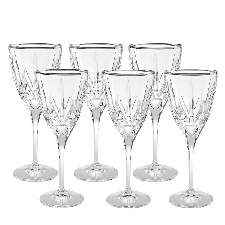 262310-sl Chic White Wine Goblets With Platinum Trim - Set Of 6