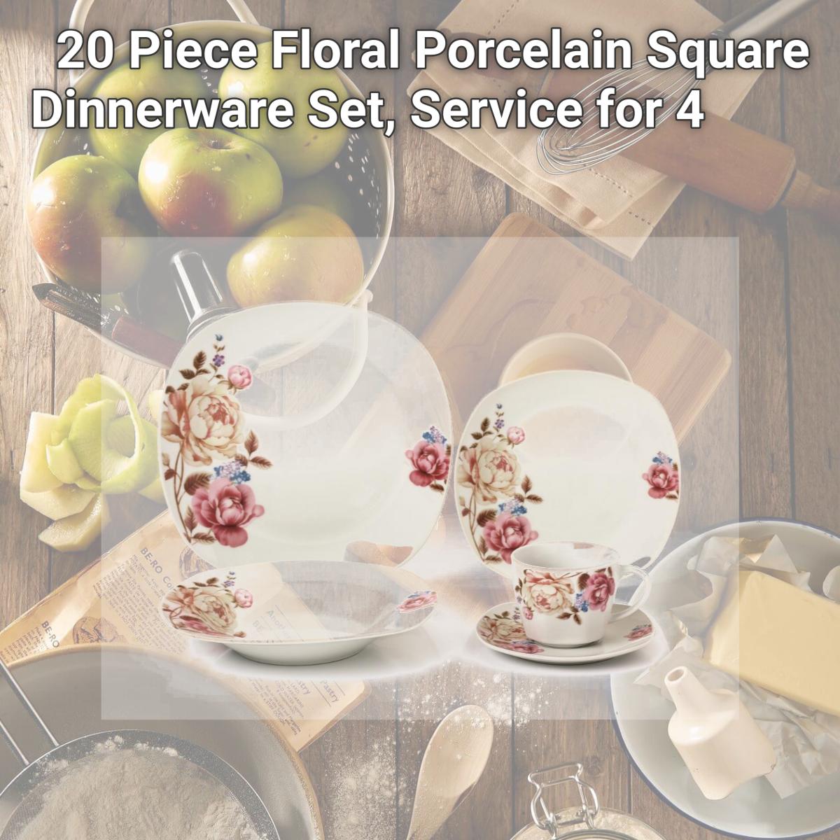 Picture of Lorren Home Trends LH428 20 Piece Floral Porcelain Square Dinnerware Set, Service for 4