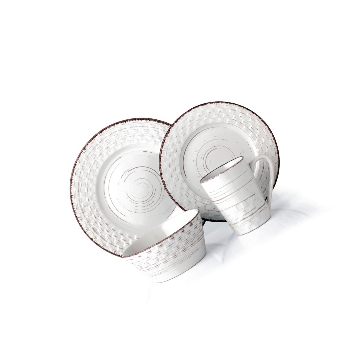 Picture of Lorren Home Trends LH514 16 Piece Distressed Weave Dinnerware Set, White