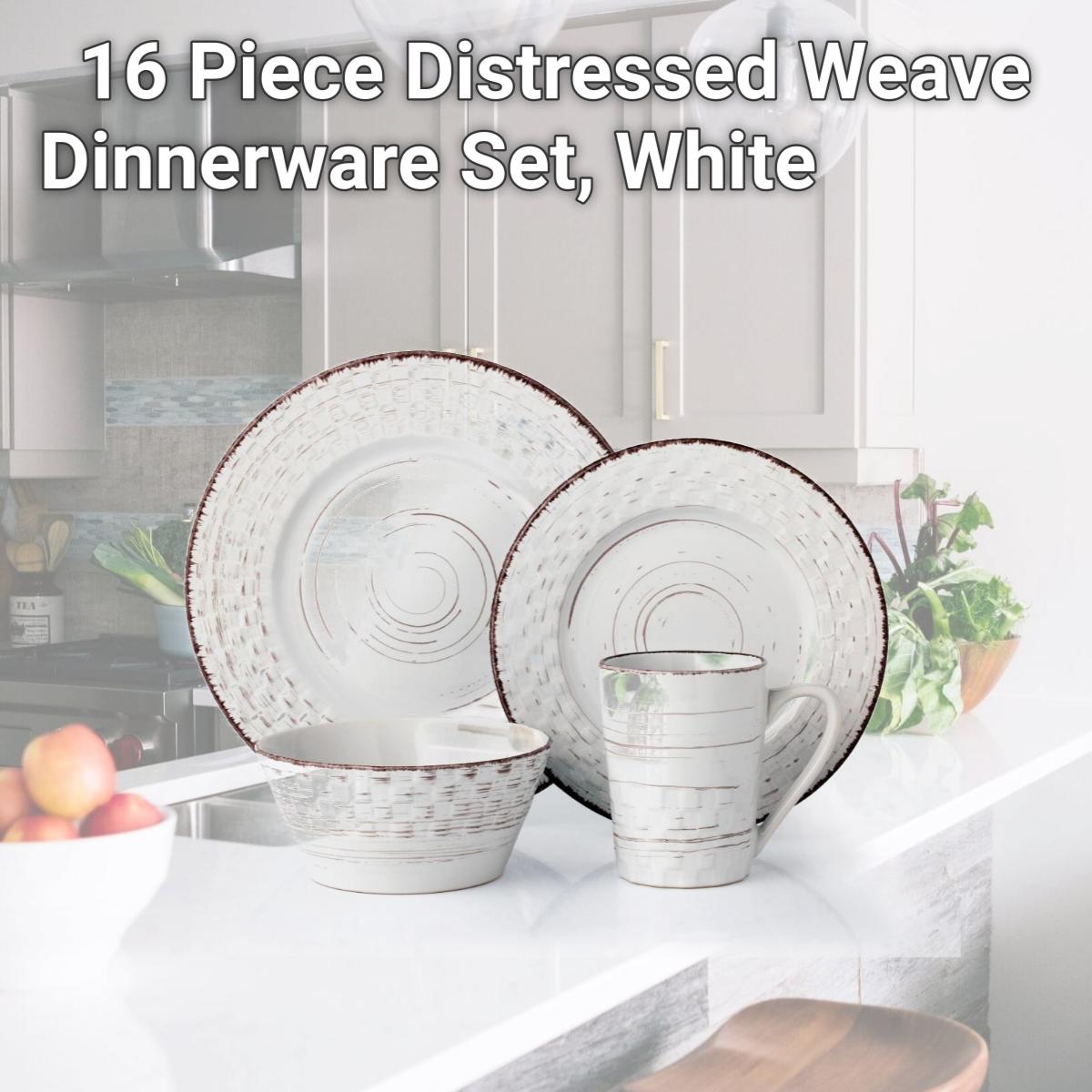 Picture of Lorren Home Trends LH514 16 Piece Distressed Weave Dinnerware Set, White