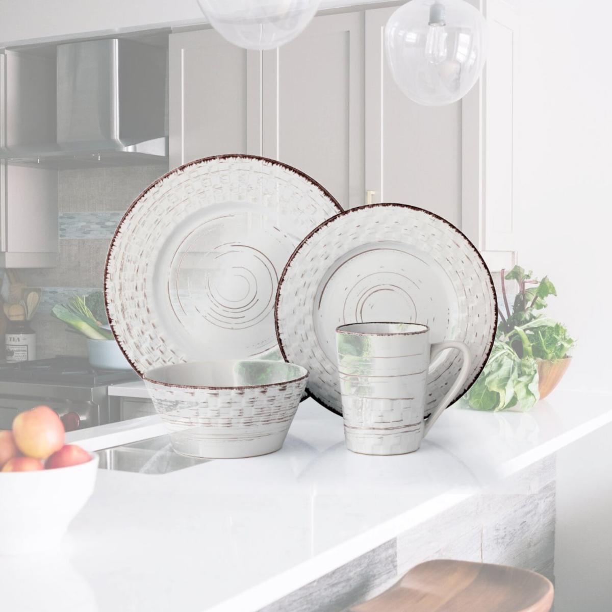 Picture of Lorren Home Trends LH514 16 Piece Distressed Weave Dinnerware Set, White