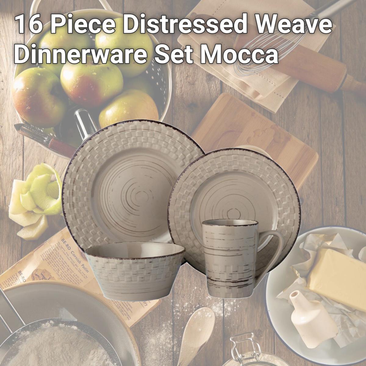 Picture of Lorren Home Trends LH515 16 Piece Distressed Weave Dinnerware Set, Mocca