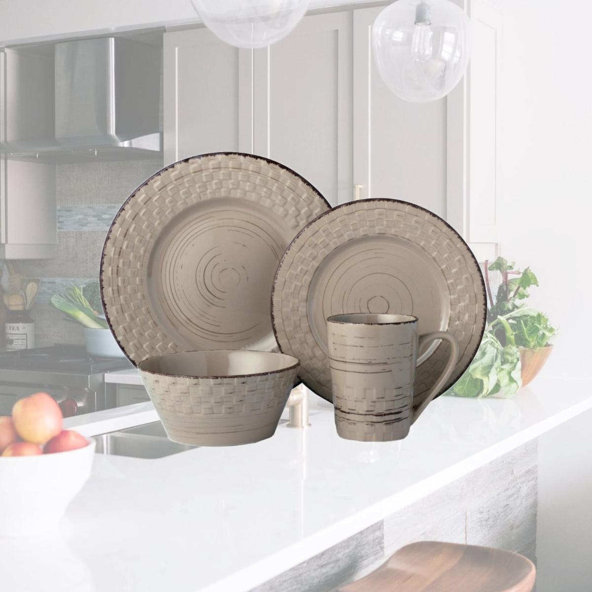 Picture of Lorren Home Trends LH515 16 Piece Distressed Weave Dinnerware Set, Mocca