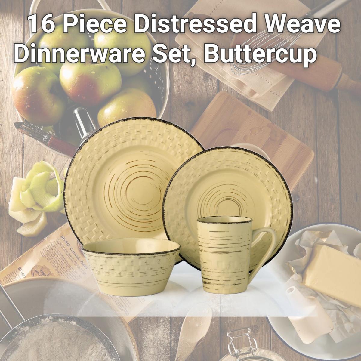 Picture of Lorren Home Trends LH518 16 Piece Distressed Weave Dinnerware Set, Buttercup