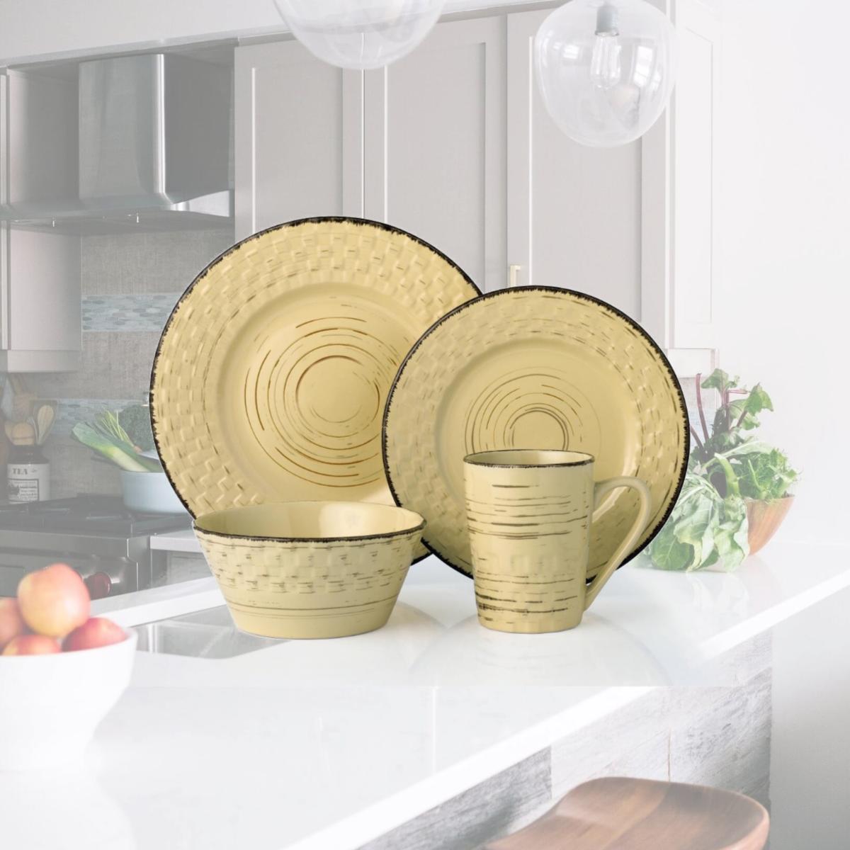 Picture of Lorren Home Trends LH518 16 Piece Distressed Weave Dinnerware Set, Buttercup