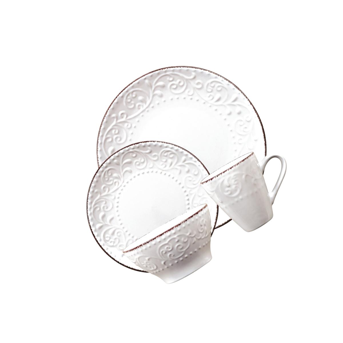 Picture of Lorren Home Trends LH524 16 Piece Stoneware Scroll Dinnerware Set, White