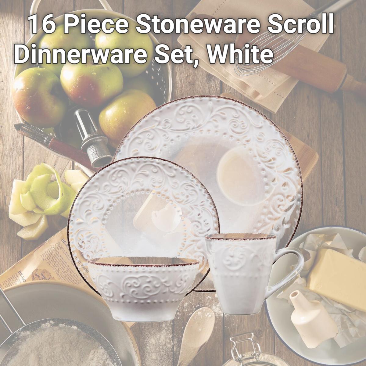 Picture of Lorren Home Trends LH524 16 Piece Stoneware Scroll Dinnerware Set, White