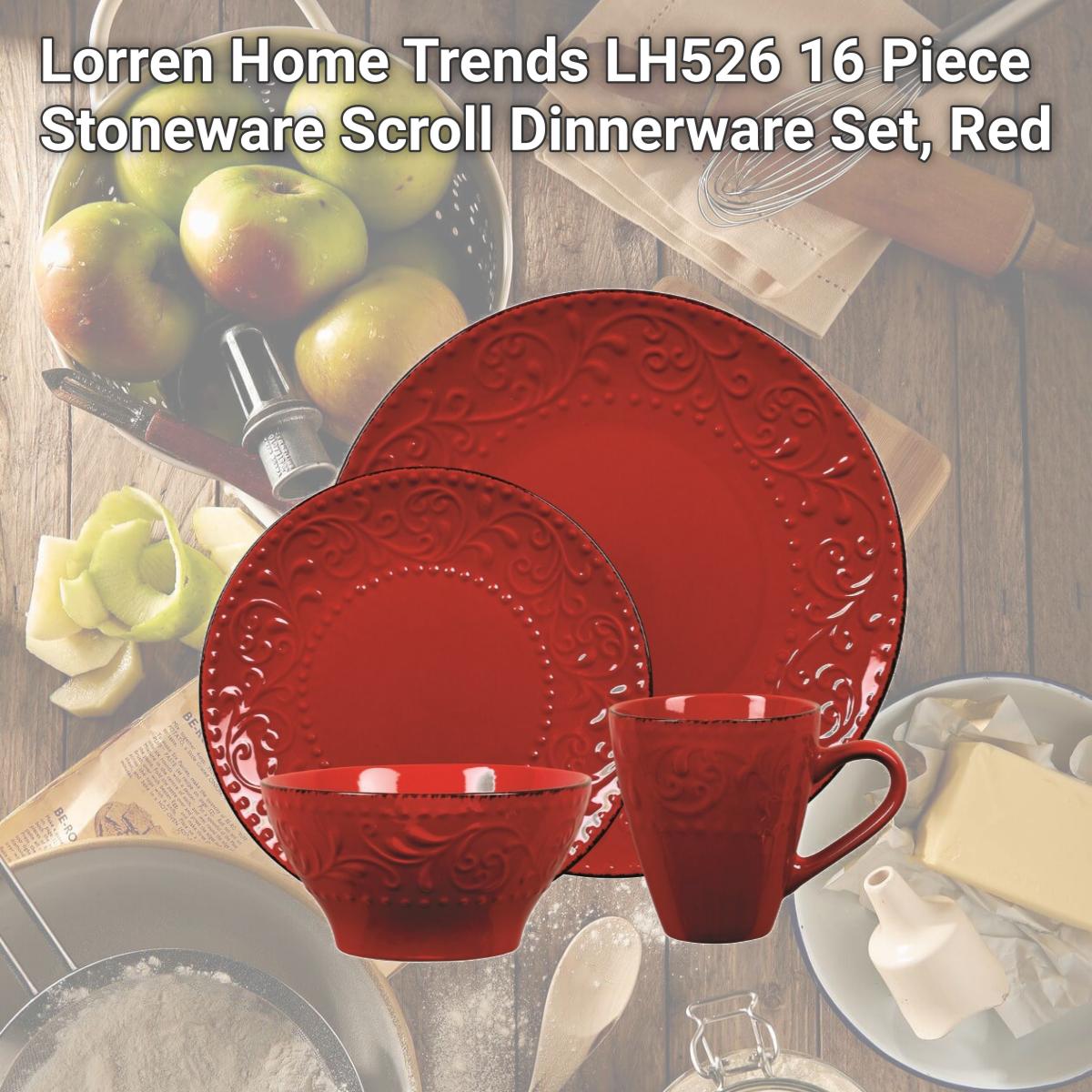 Picture of Lorren Home Trends LH526 16 Piece Stoneware Scroll Dinnerware Set, Red
