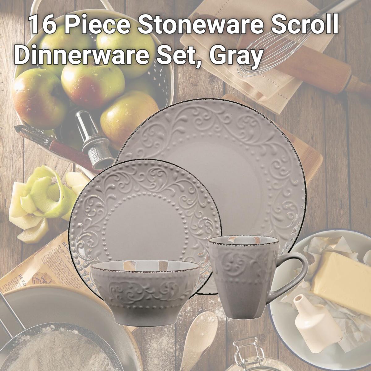 Picture of Lorren Home Trends LH527 16 Piece Stoneware Scroll Dinnerware Set, Gray
