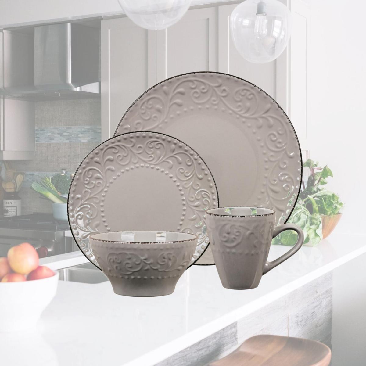 Picture of Lorren Home Trends LH527 16 Piece Stoneware Scroll Dinnerware Set, Gray