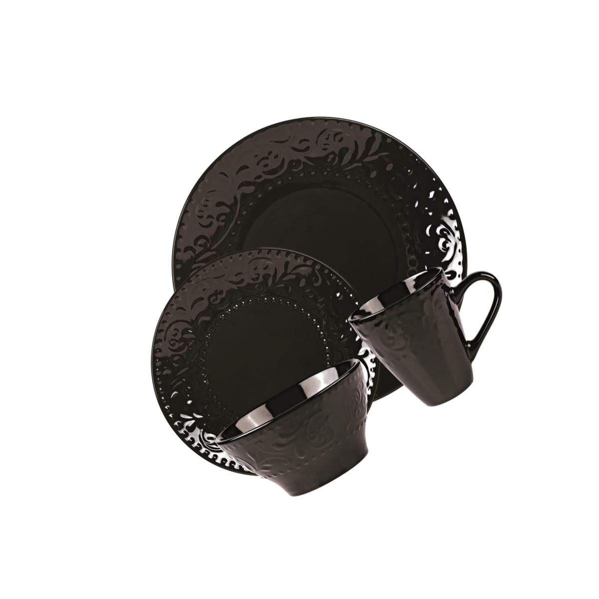 Picture of Lorren Home Trends LH528 16 Piece Stoneware Scroll Dinnerware Set, Black