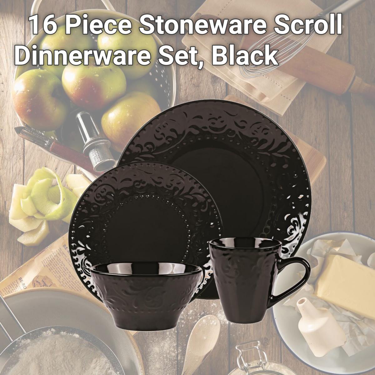 Picture of Lorren Home Trends LH528 16 Piece Stoneware Scroll Dinnerware Set, Black