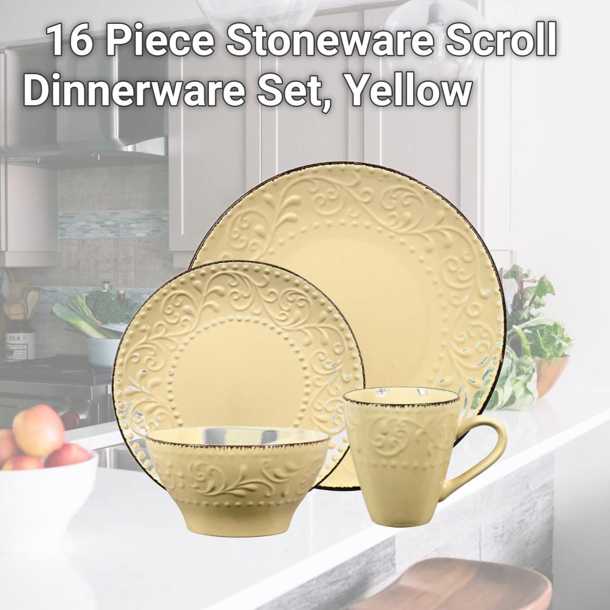 Picture of Lorren Home Trends LH529 16 Piece Stoneware Scroll Dinnerware Set, Yellow