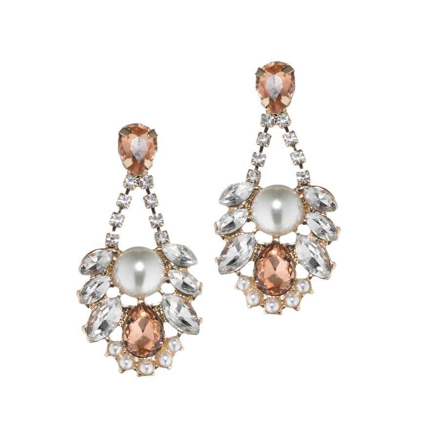 Nae60a Pearl & Crystal Statement Earring - Yellow Gold Tone