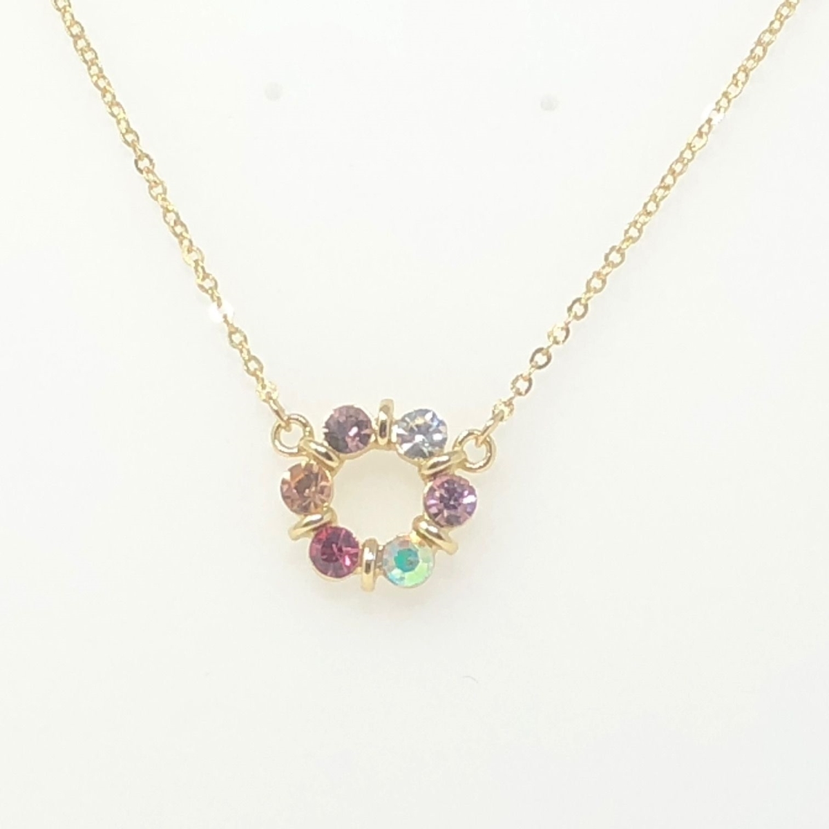 Se7524 Pink Crystal Dainty Necklace - Gold Tone
