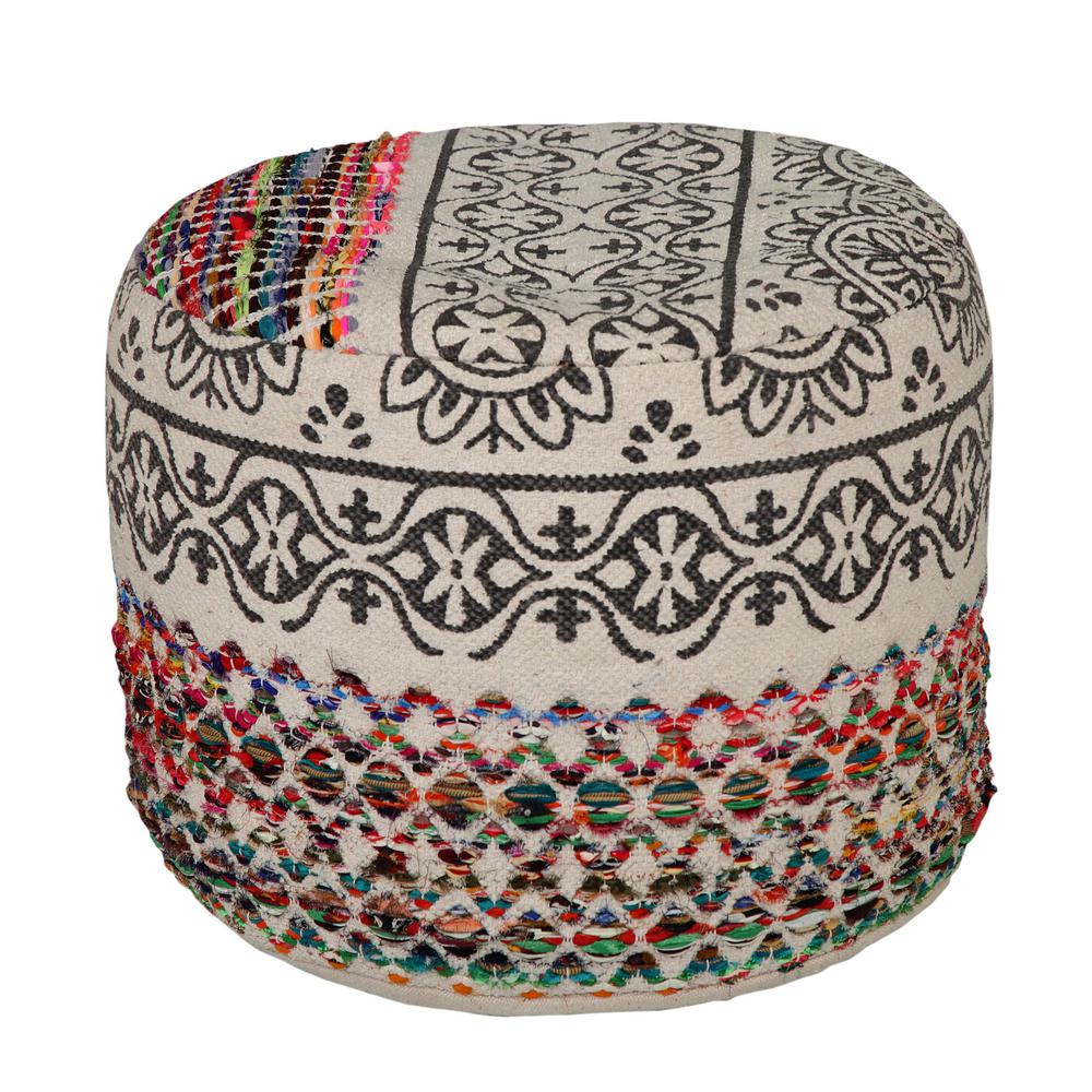 Poufs99717mlt1612 Recycled Neo Bohemian Cylinder Pouf - Multi Color