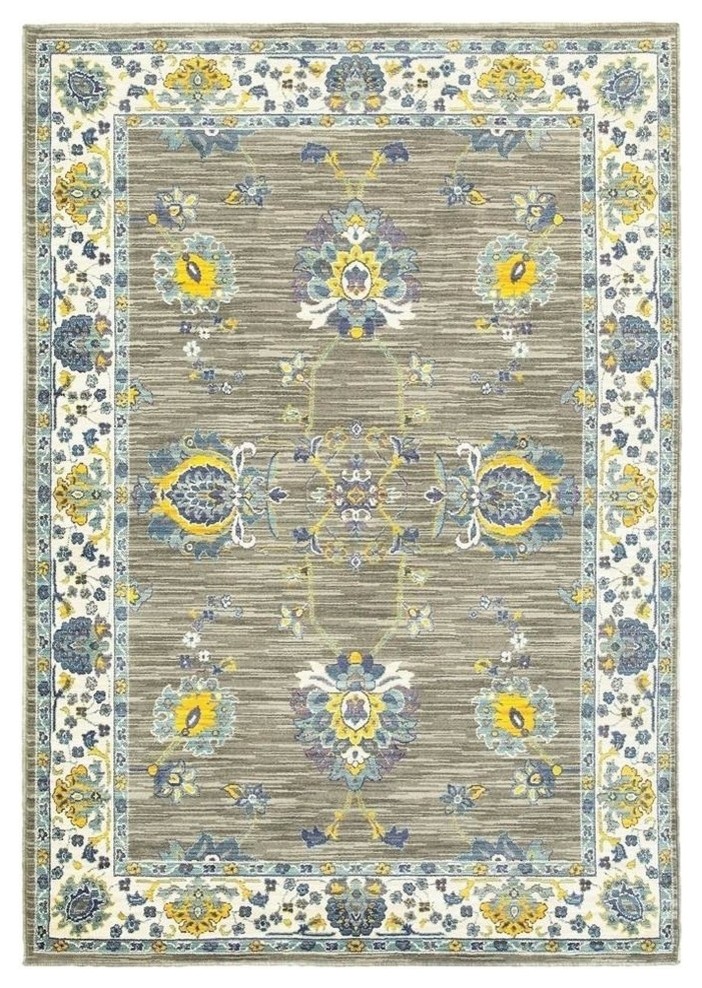 Mirag81562nbu5376 Traditional Distressed Floral Rectangle Area Rug, Navy & Cream - 5 Ft. 3 In. X 7 Ft. 6 In.